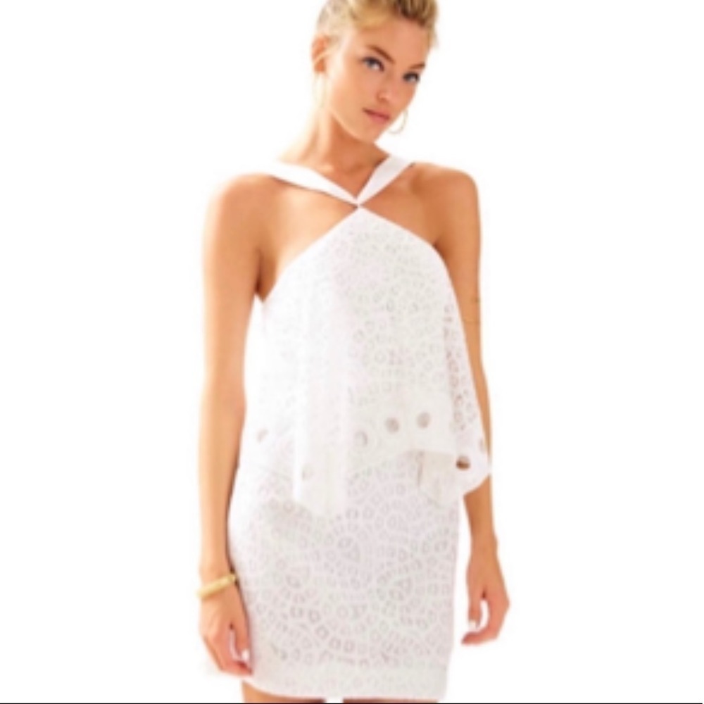 Lilly Pulitzer White Pearson Resort White Oyster Shell Lace Halter Dress